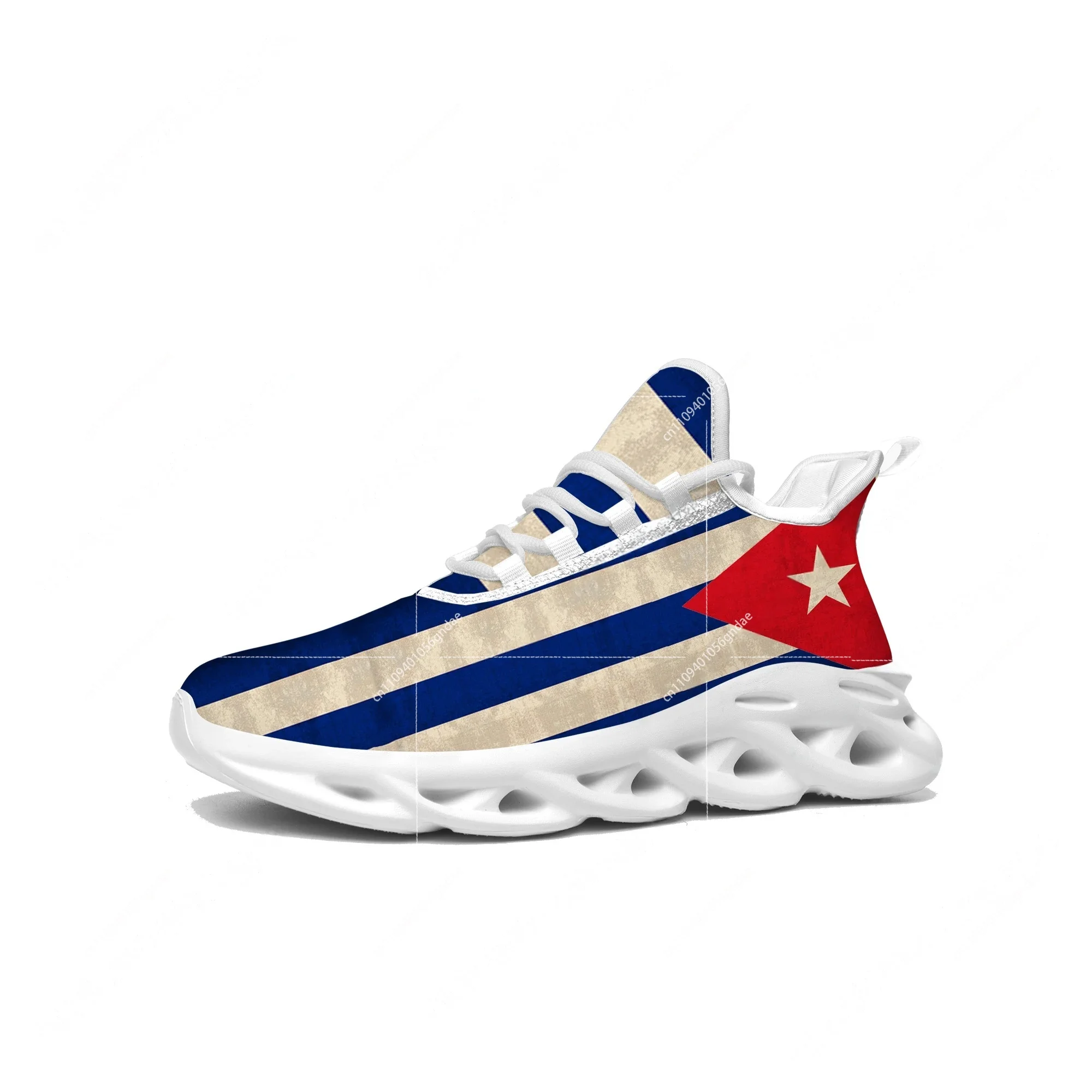 Men'S Fashion Running Shoes - รองเท้าผ้าใบลายธงชาติคิวบา สำหรับผู้ชายและผู้หญิง รองเท้ากีฬาคุณภาพสูง รองเท้าวิ่งแบบผูกเชือก รองเท้าตาข่ายสั่งทำพิเศษ สีขาว