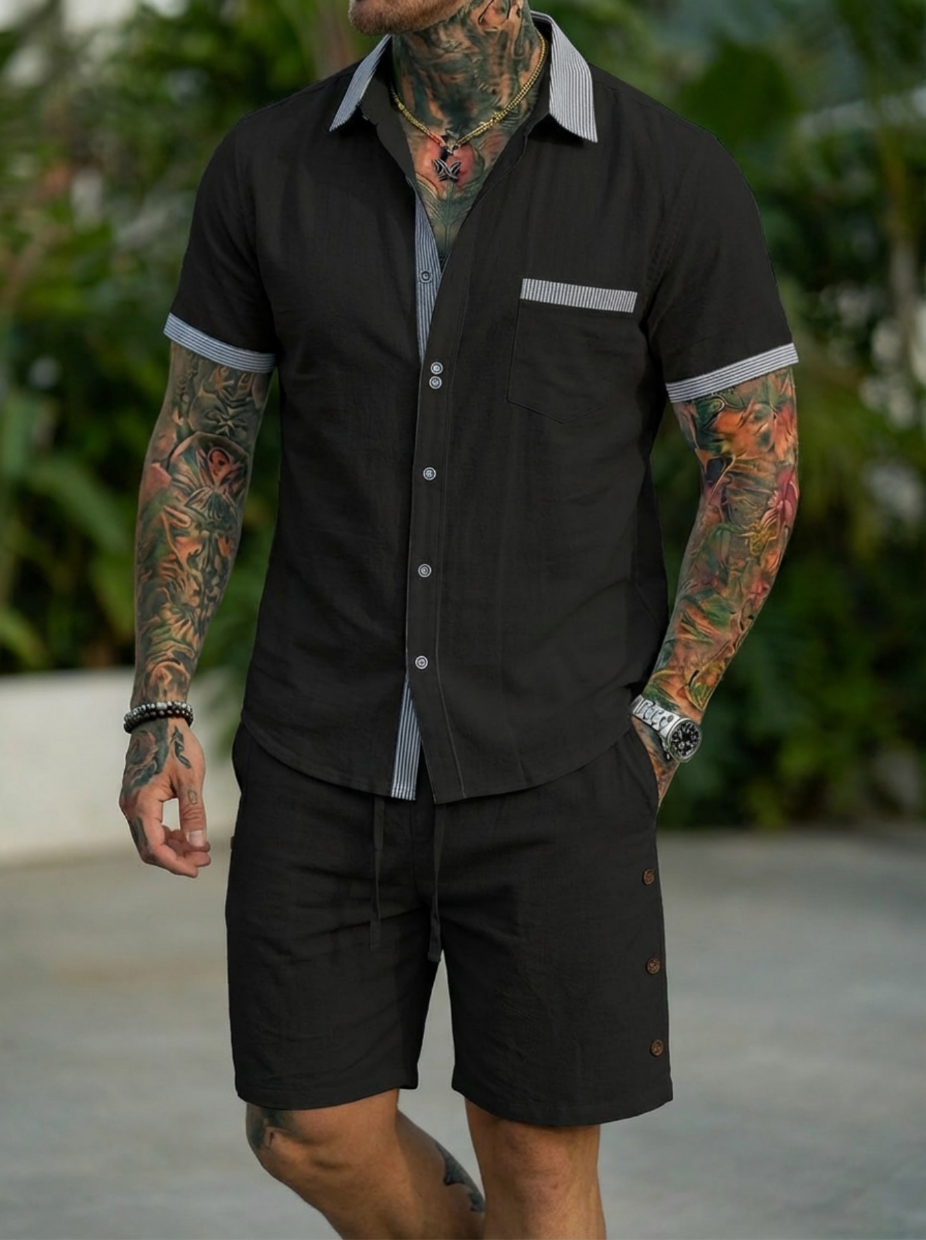 Men'S Fashion Designer - ชุดเสื้อเชิ้ตสไตล์คิวบาแฟชั่นผู้ชาย ฤดูร้อน 2026 ลำลองชายหาด แขนสั้น คอโปโล
