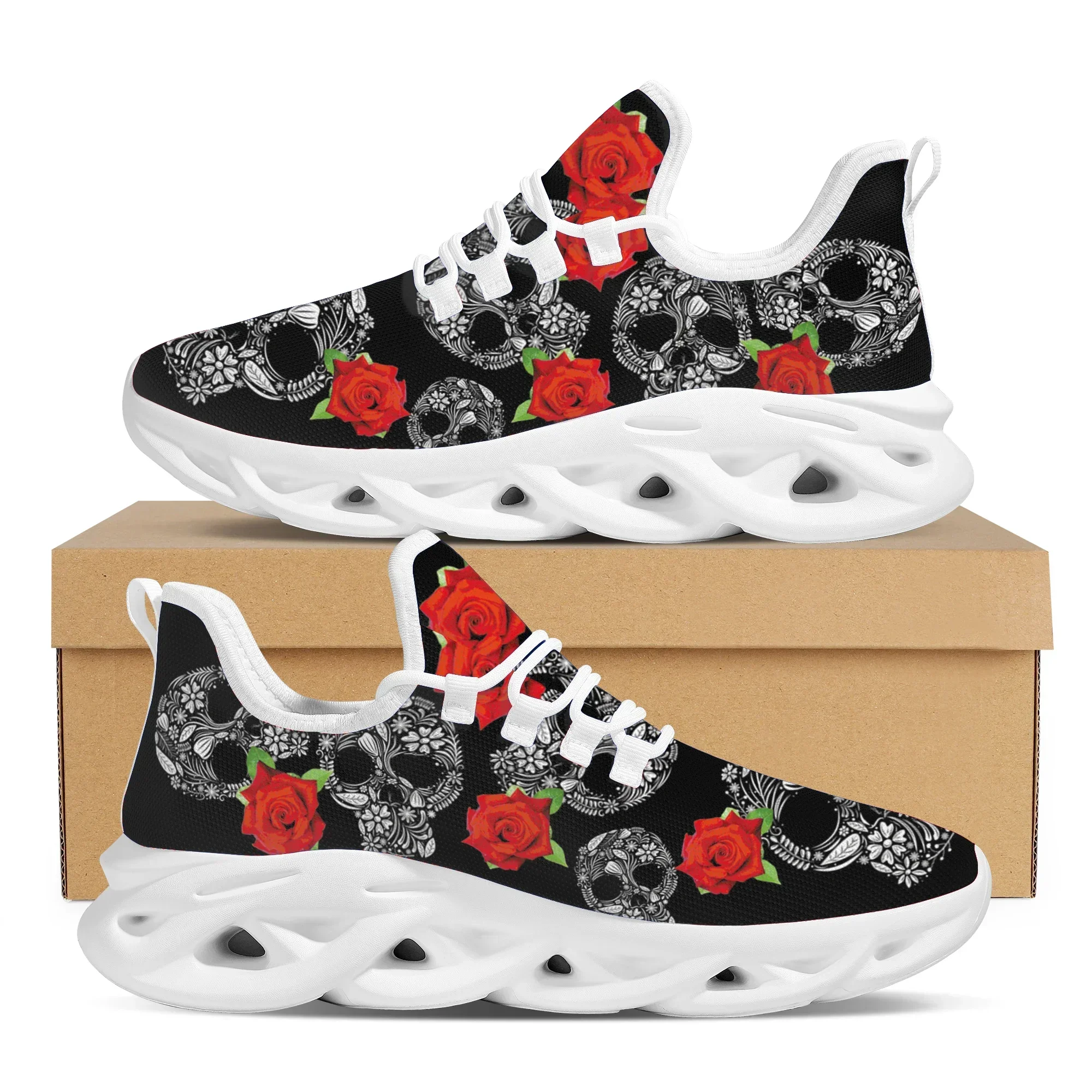 Men'S Fashion Running Shoes - รองเท้าวิ่งผู้หญิงแฟชั่นสไตล์โกธิค ลายหัวกะโหลก แบบผูกเชือก พื้นหนา รองเท้าผ้าใบแบบสวมสบาย กันลื่น