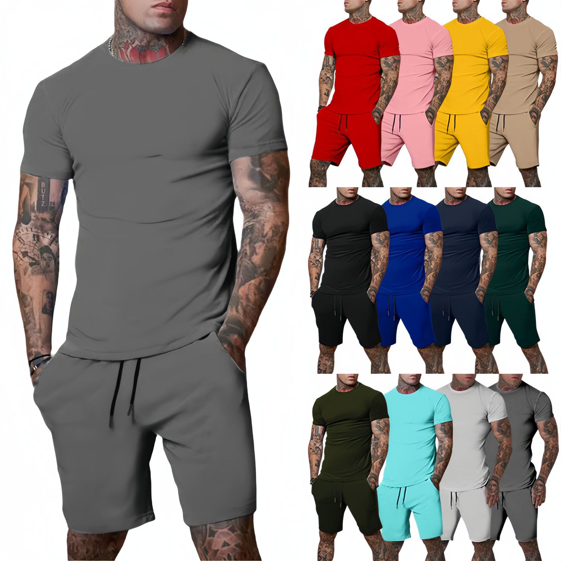 Men'S Fashion Rules - ชุดกีฬากลางแจ้งฤดูร้อนที่ทันสมัยและสบายๆ เสื้อยืดระบายอากาศของผู้ชาย กางเกงขาสั้น ชุดลำลองและทันสมัยแบบสองชิ้น