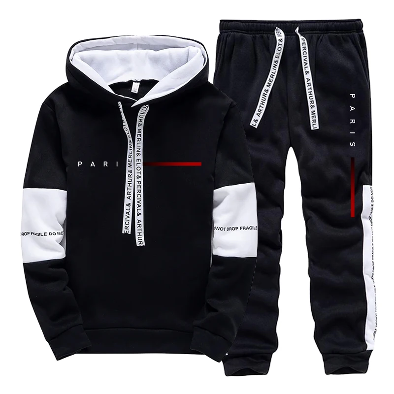 Mens Fashion Streetwear - ชุดเซ็ตแฟชั่นปารีสสำหรับผู้ชาย เสื้อฮู้ดดี้และกางเกงวอร์ม สตรีทแวร์ ใส่ได้ทุกฤดู ลำลอง ใส่เล่นกีฬา