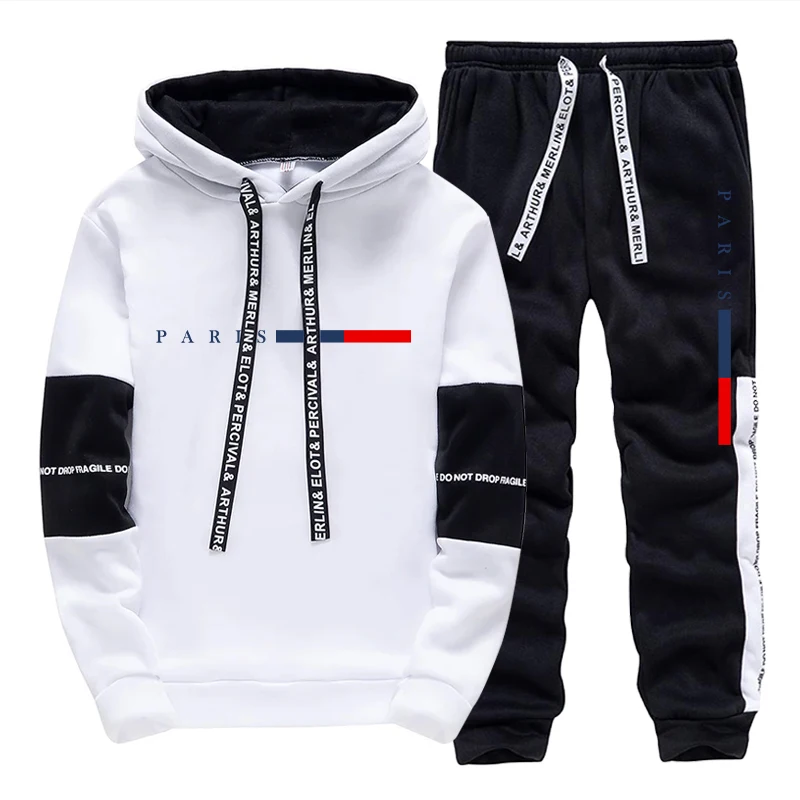 Paris Men'S Fashion - ชุดเซ็ตผู้ชาย/เสื้อฮู้ด/กางเกง แฟชั่นปารีส ฤดูใบไม้ร่วง ฤดูหนาว ชุดลำลองสปอร์ต เสื้อฮู้ดแบบสวมหัวและกางเกงขายาว