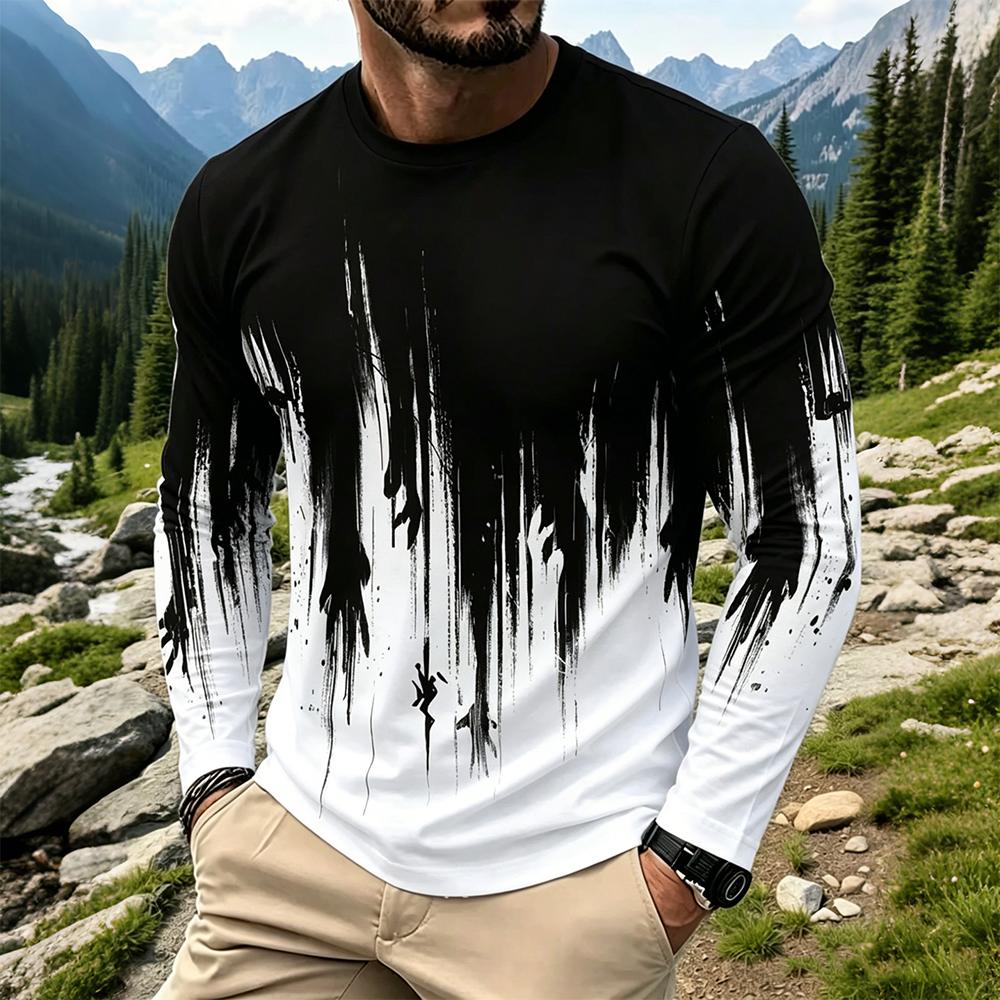 Mens Fashion Streetwear - เสื้อยืดแขนยาวผู้ชายลายไล่เฉดสีสไตล์สตรีทแวร์ คอกลม แฟชั่นใหม่ ระบายอากาศได้ดี เสื้อพิมพ์ลายสำหรับใส่เป็นเสื้อตัวใน
