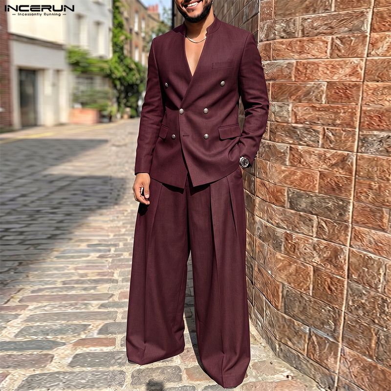 ชุดเซ็ตผู้ชาย INCERUN สีพื้น ค - Mens Fashion Streetwear บทวิจารณ์และราคา
