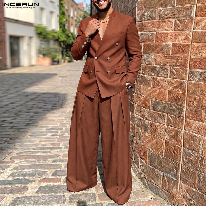 ชุดเซ็ตผู้ชาย INCERUN สีพื้น ค - Mens Fashion Streetwear บทวิจารณ์และราคา