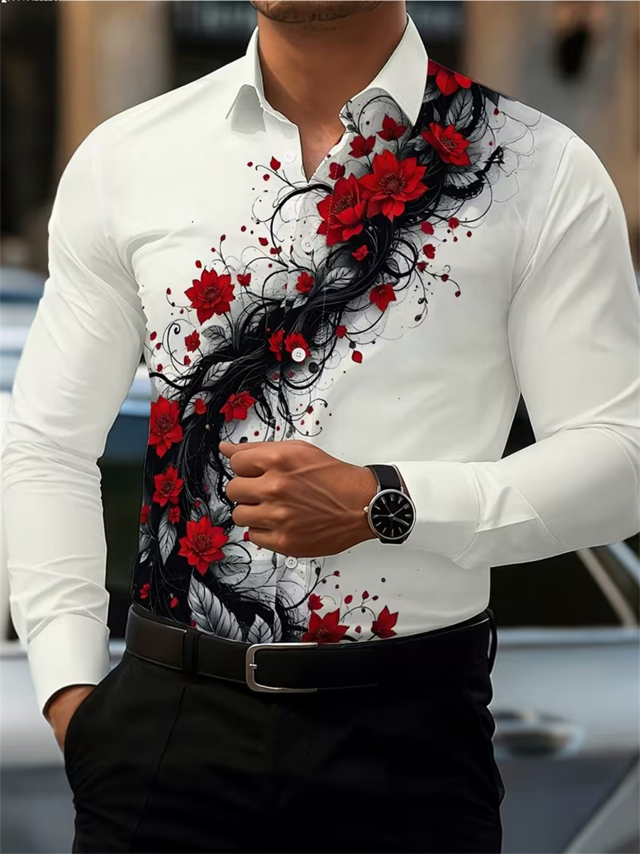 เสื้อเชิ้ตแขนยาวพิมพ์ลายดอกกุห - Men'S Fashion Designer บทวิจารณ์และราคา