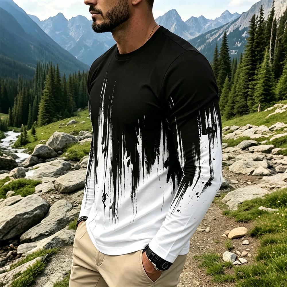 เสื้อยืดแขนยาวผู้ชายลายไล่เฉดส - Mens Fashion Streetwear บทวิจารณ์และราคา