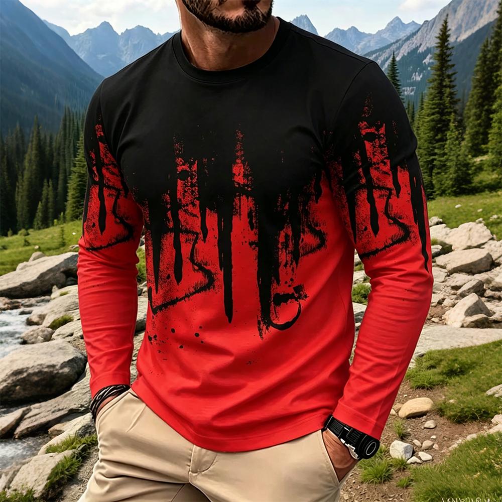 เสื้อยืดแขนยาวผู้ชายลายไล่เฉดส - Mens Fashion Streetwear บทวิจารณ์และราคา